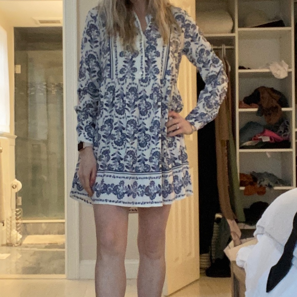 LOFT blue and white long sleeved mini